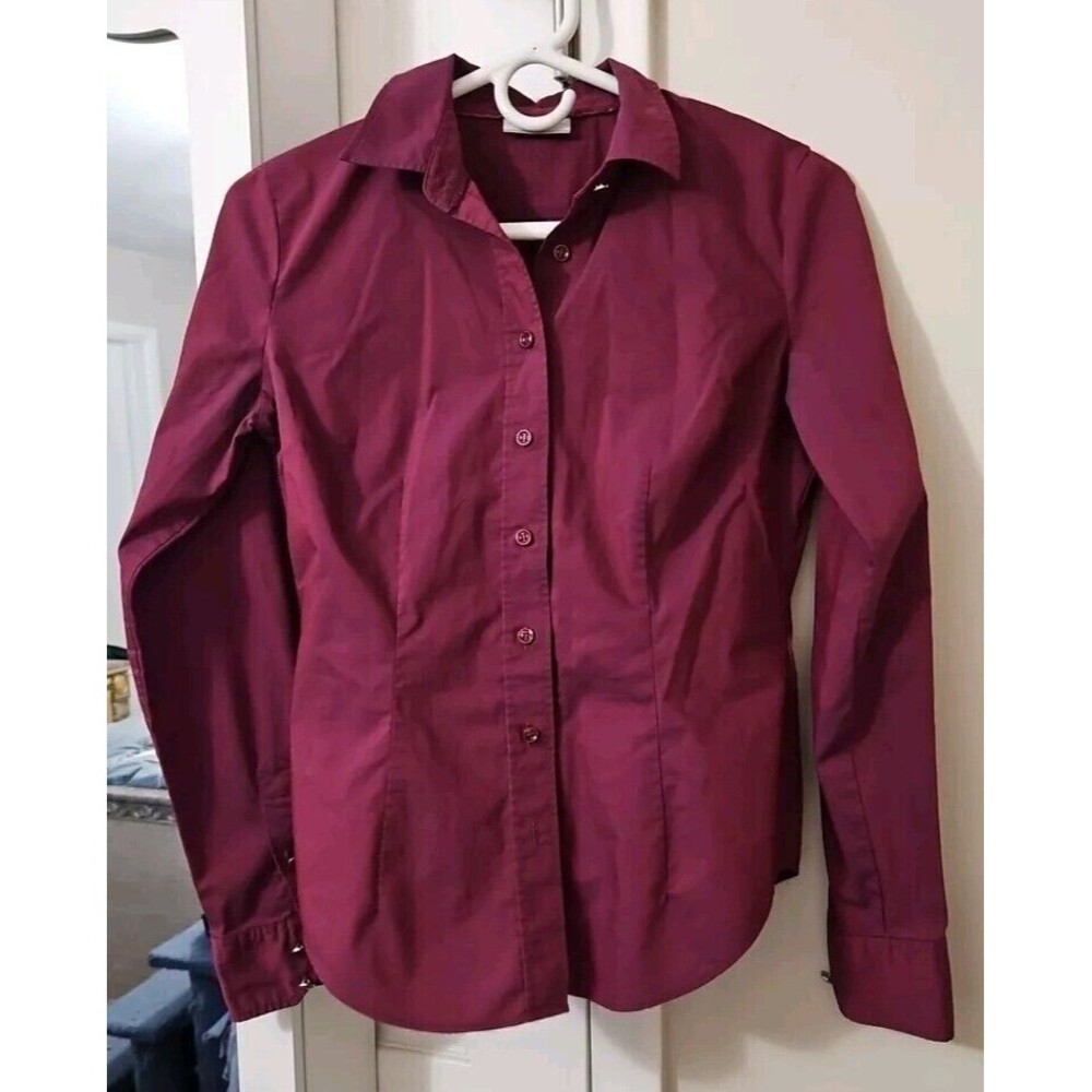 NY & Company Stretch Collar Shirt Ladies Medium Burgundy